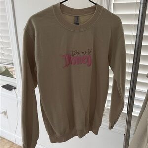 Disney Tan beige Sweatshirt with Pink embroidered sweater crew neck
